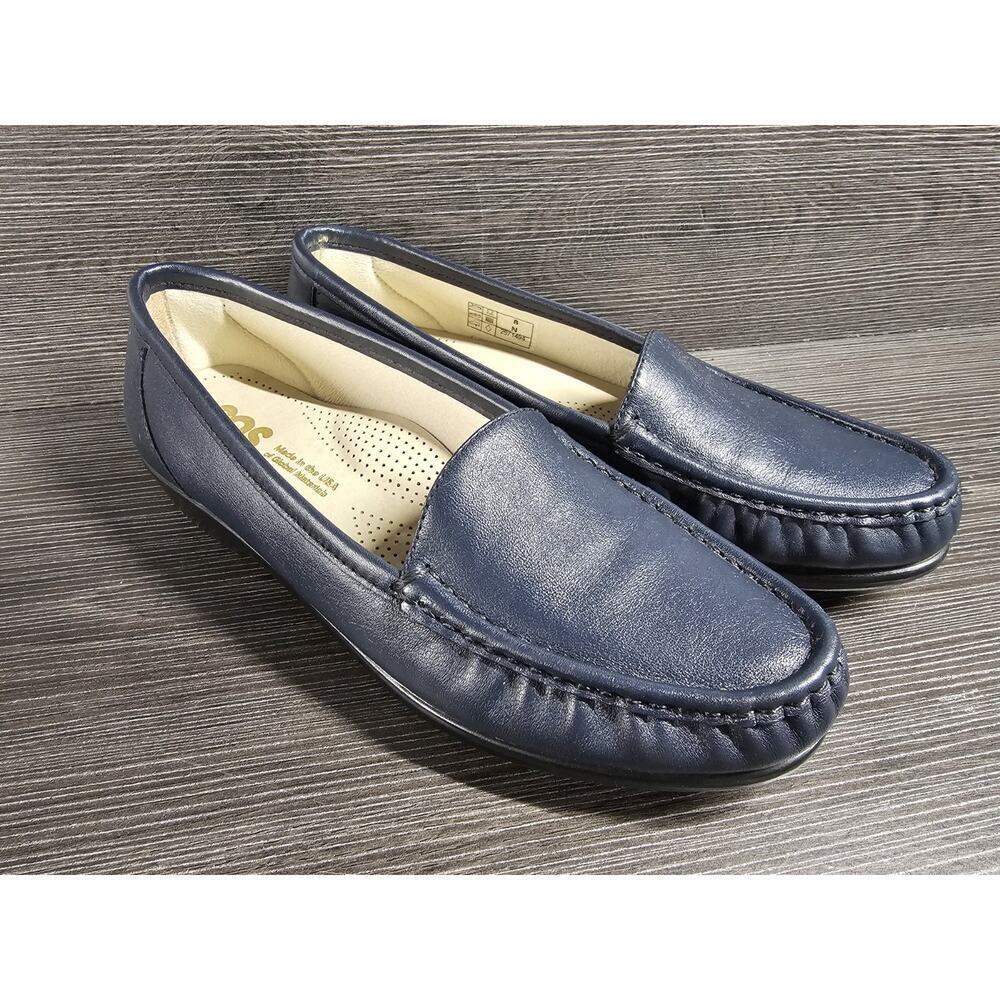 SAS Womens Simplify Loafers 8 N Navy Leather Slip On Shoes Tripad Comfort
